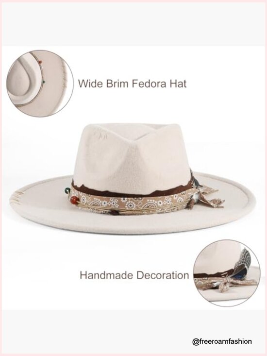 Big Brim Fedora Felt Boho Hat Panama Handmade Dress Up Hat main image 5